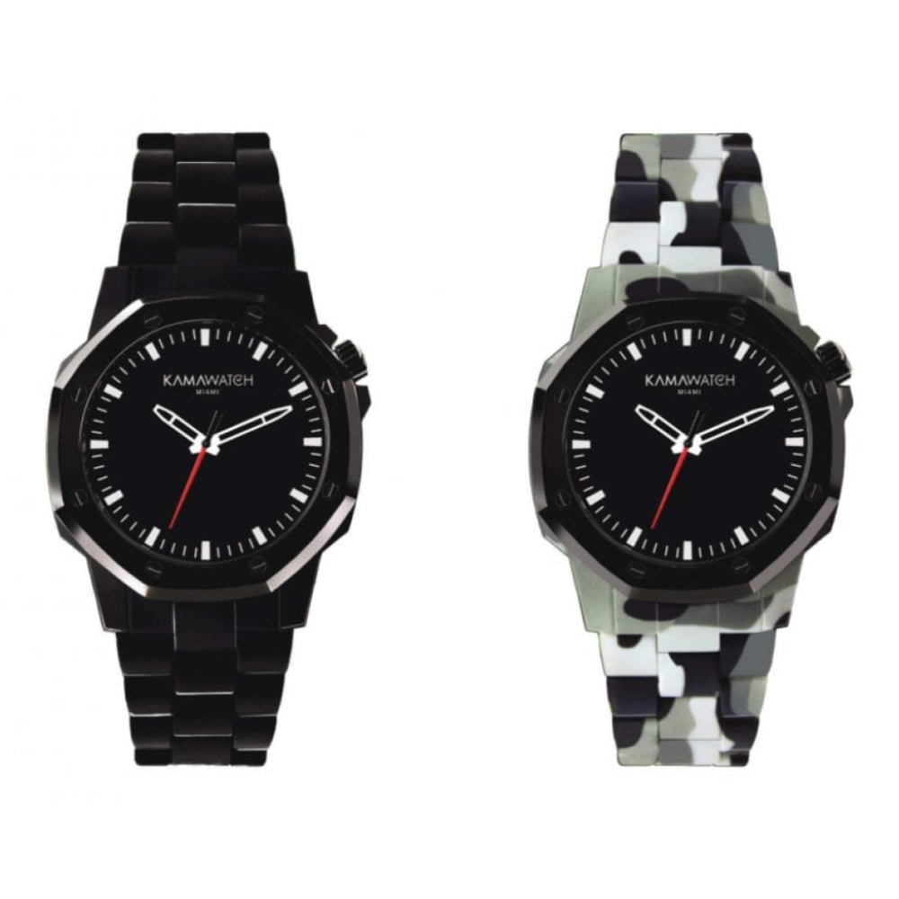 Castell Mist Black & Beige Camouflage Print Strap Wristwatch