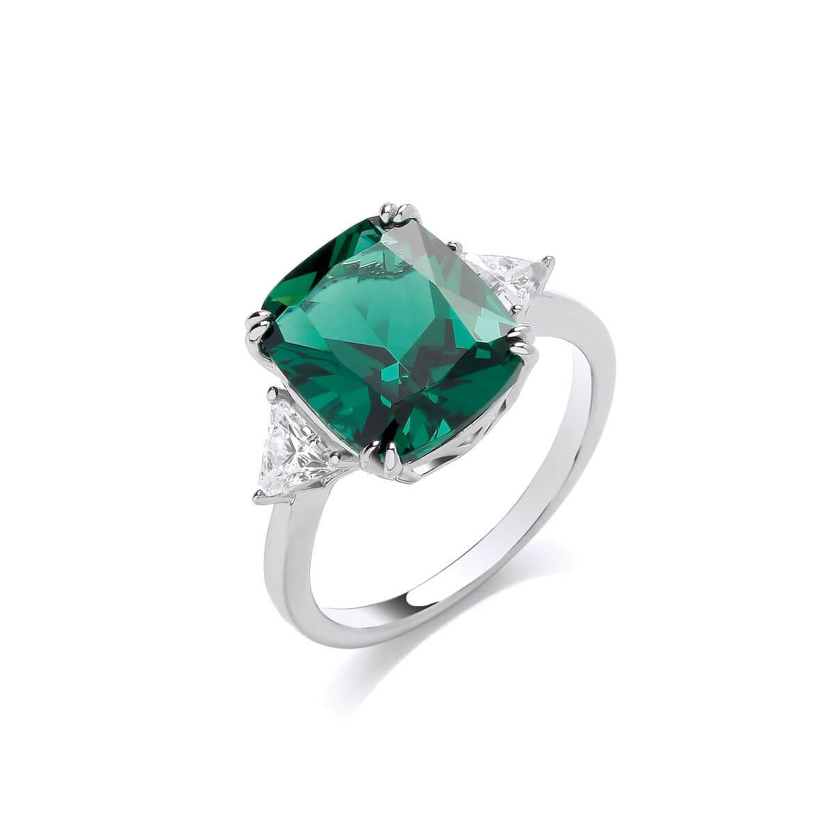 Silver & Emerald Cubic Zirconia Regal Cocktail Ring- 8/P