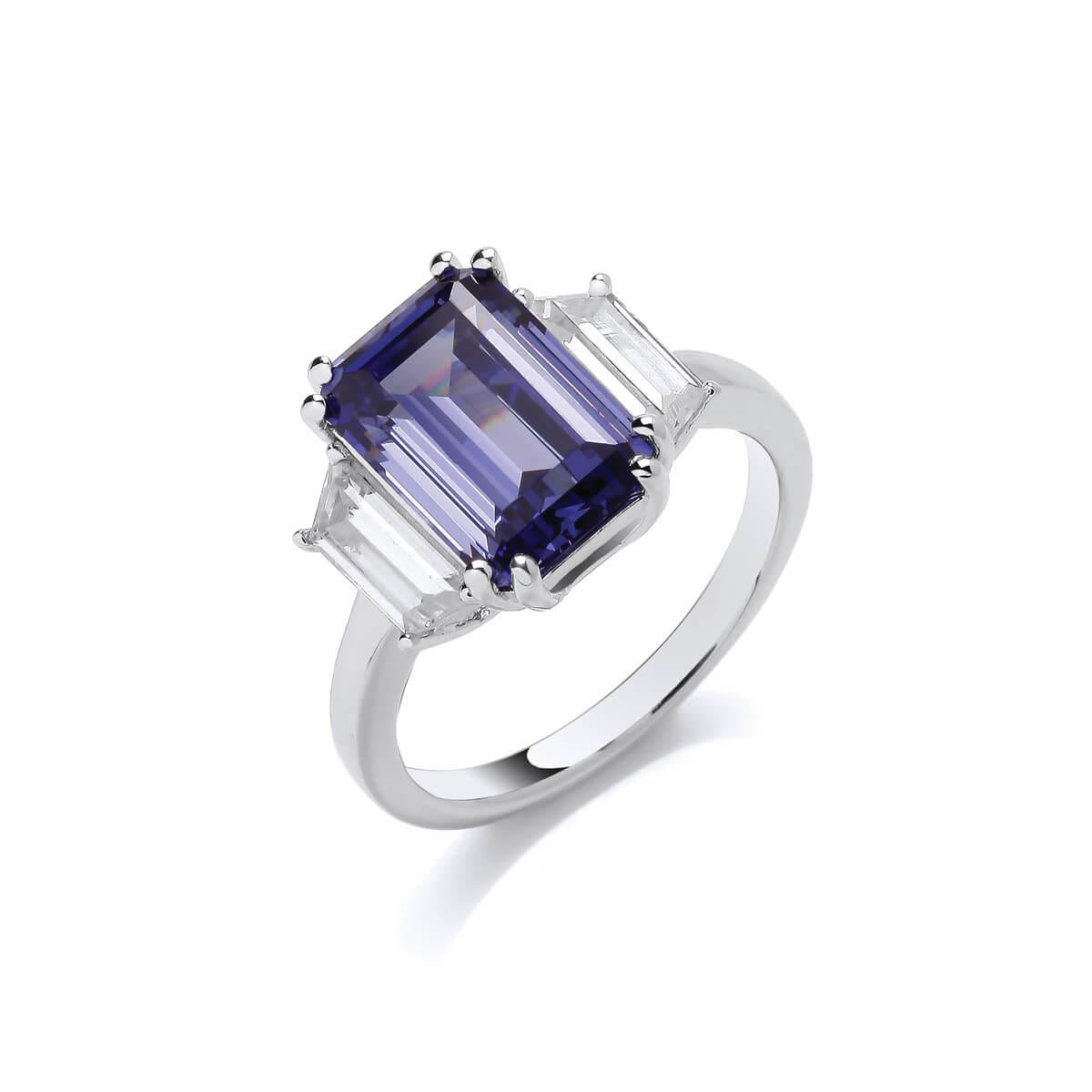 Silver & Tanzanite Cubic Zirconia Elegance Cocktail Ring- 8/P