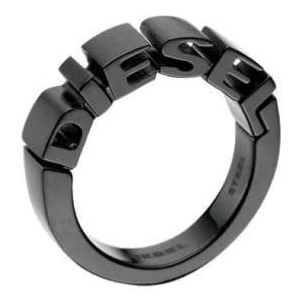 Ladies Medium Black Stainless Steel Logo Ring