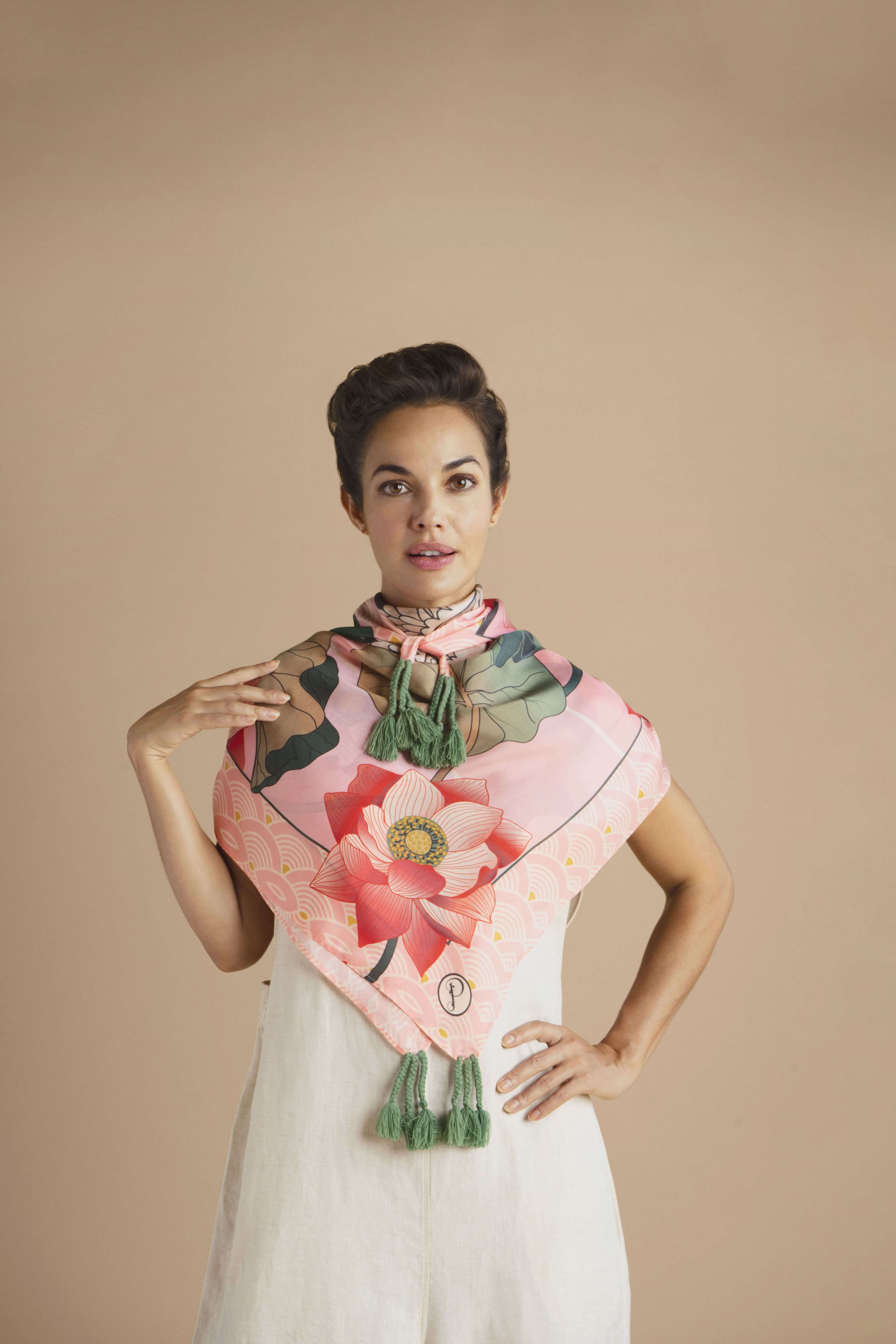 Crane at Sunrise Silk Scarf - Petal