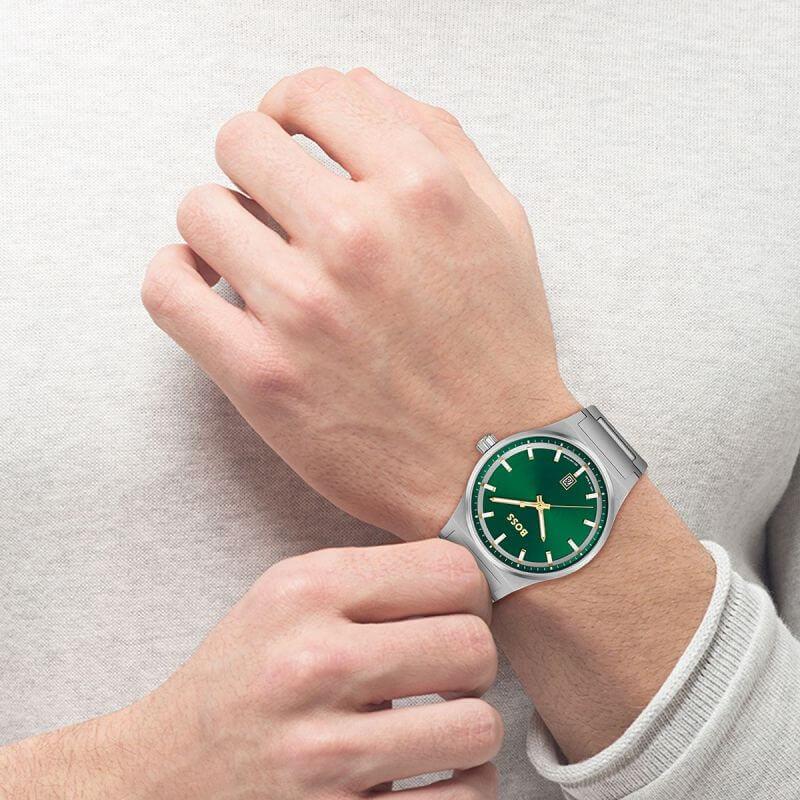 Candor SS Bracelet With Green Dial Gents Watch