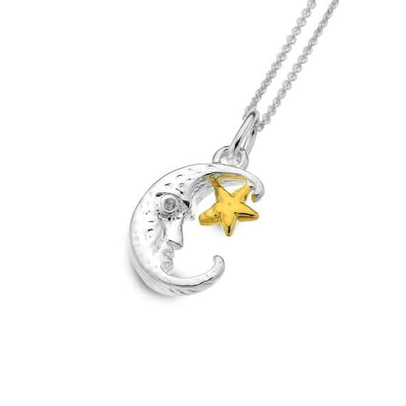 Origins Moon Face With Gold Star Pendant Necklace