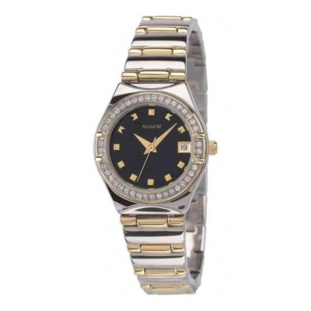 Ladies Black Dial & Crystalised Two Tone MOP Watch