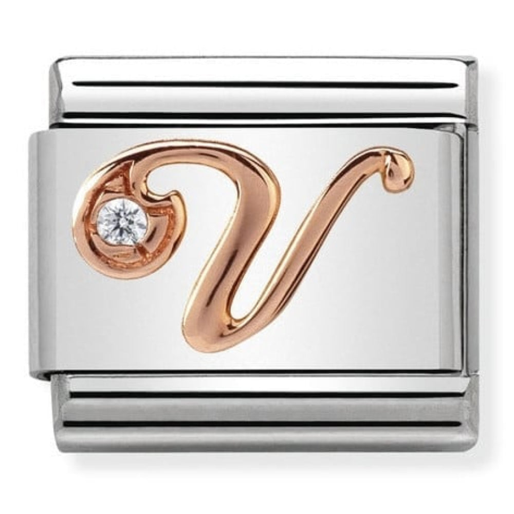 Classic Rose Gold Cubic Zirconia Letter V