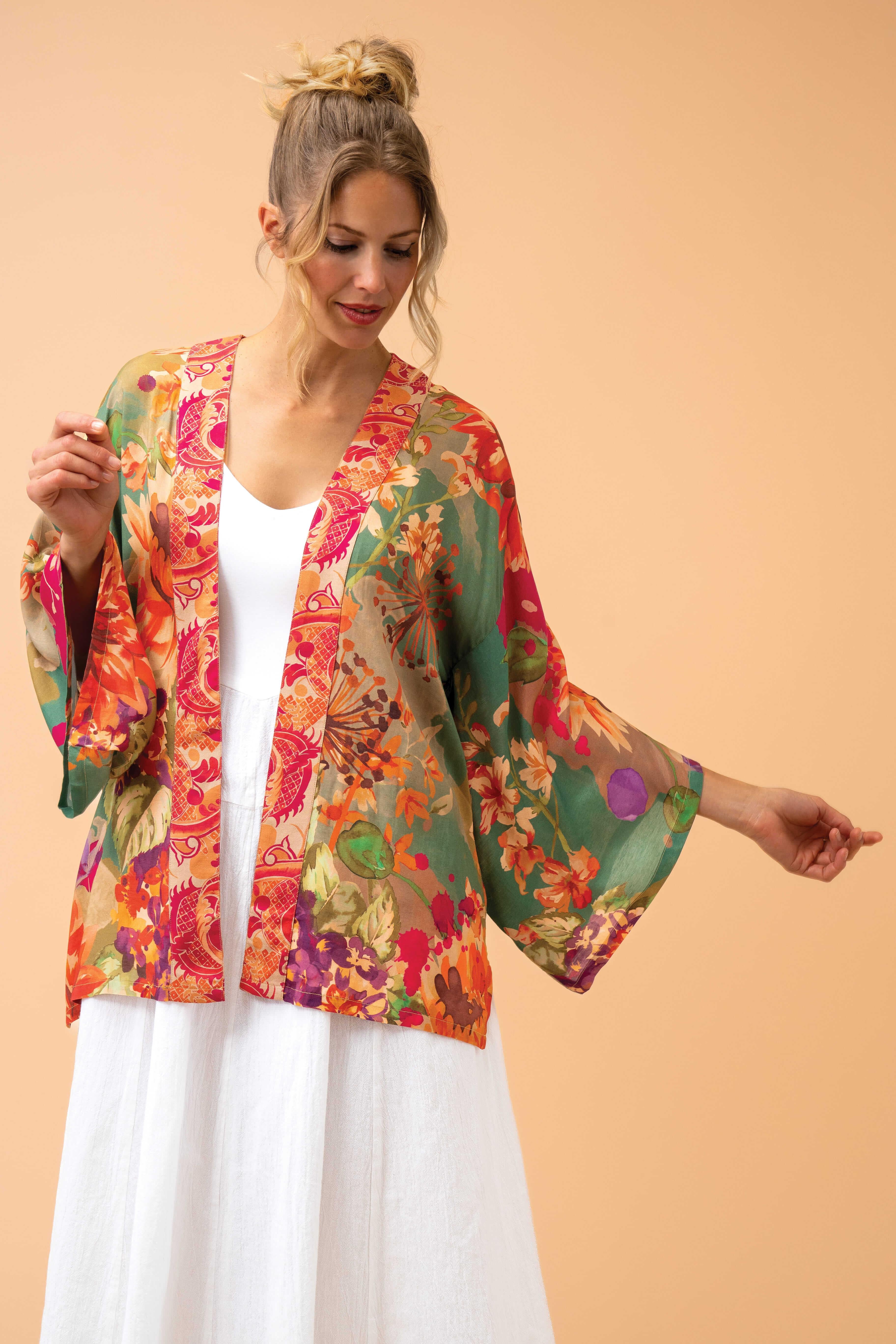 Birds & Blooms Kimono Jacket - Sage