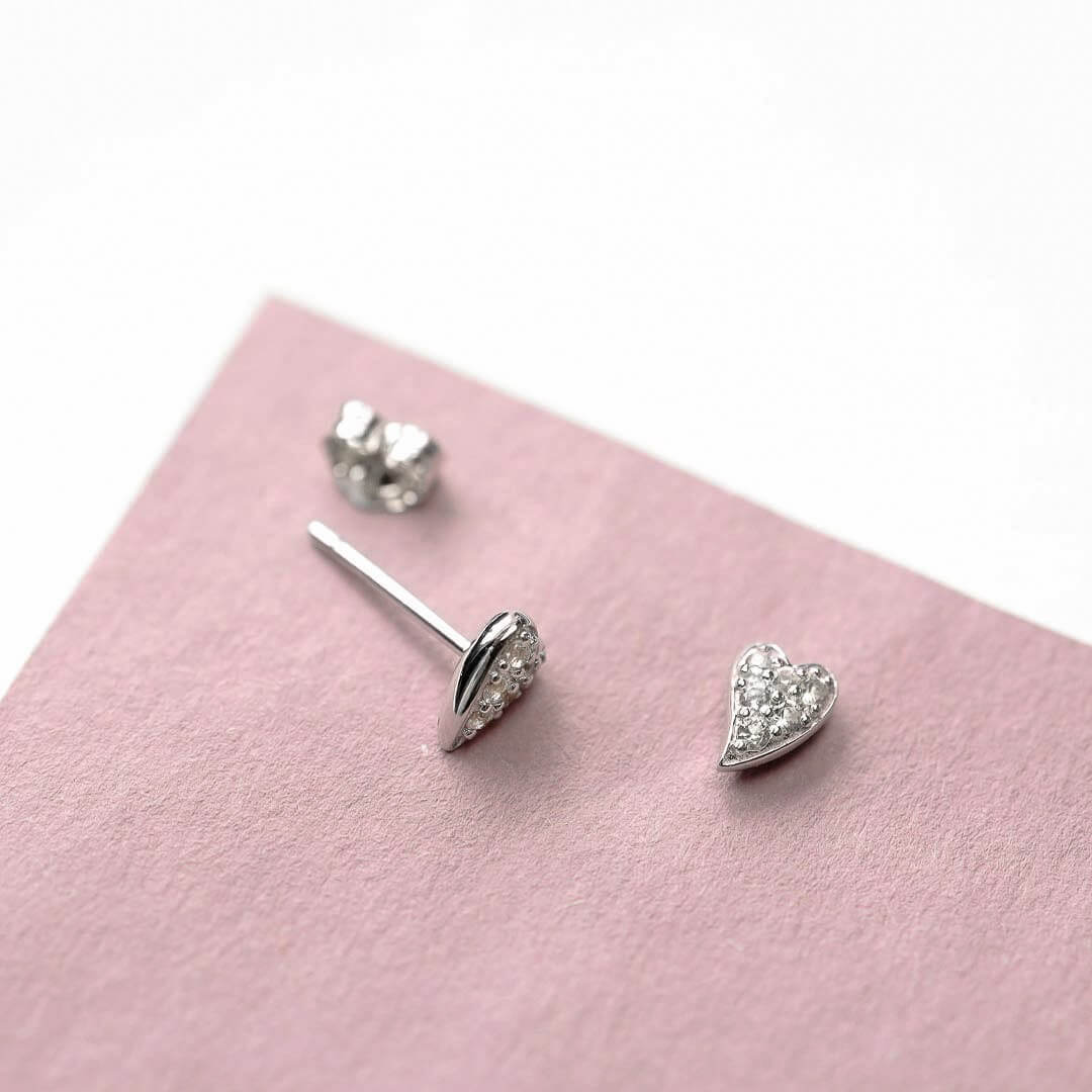 Desire Cherish Precious Pave Heart Stud Earrings