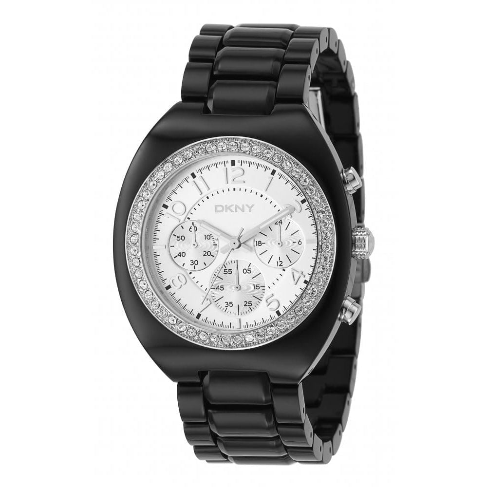 Ladies Crystal Black And Silver Analogue Resin Wristwatch