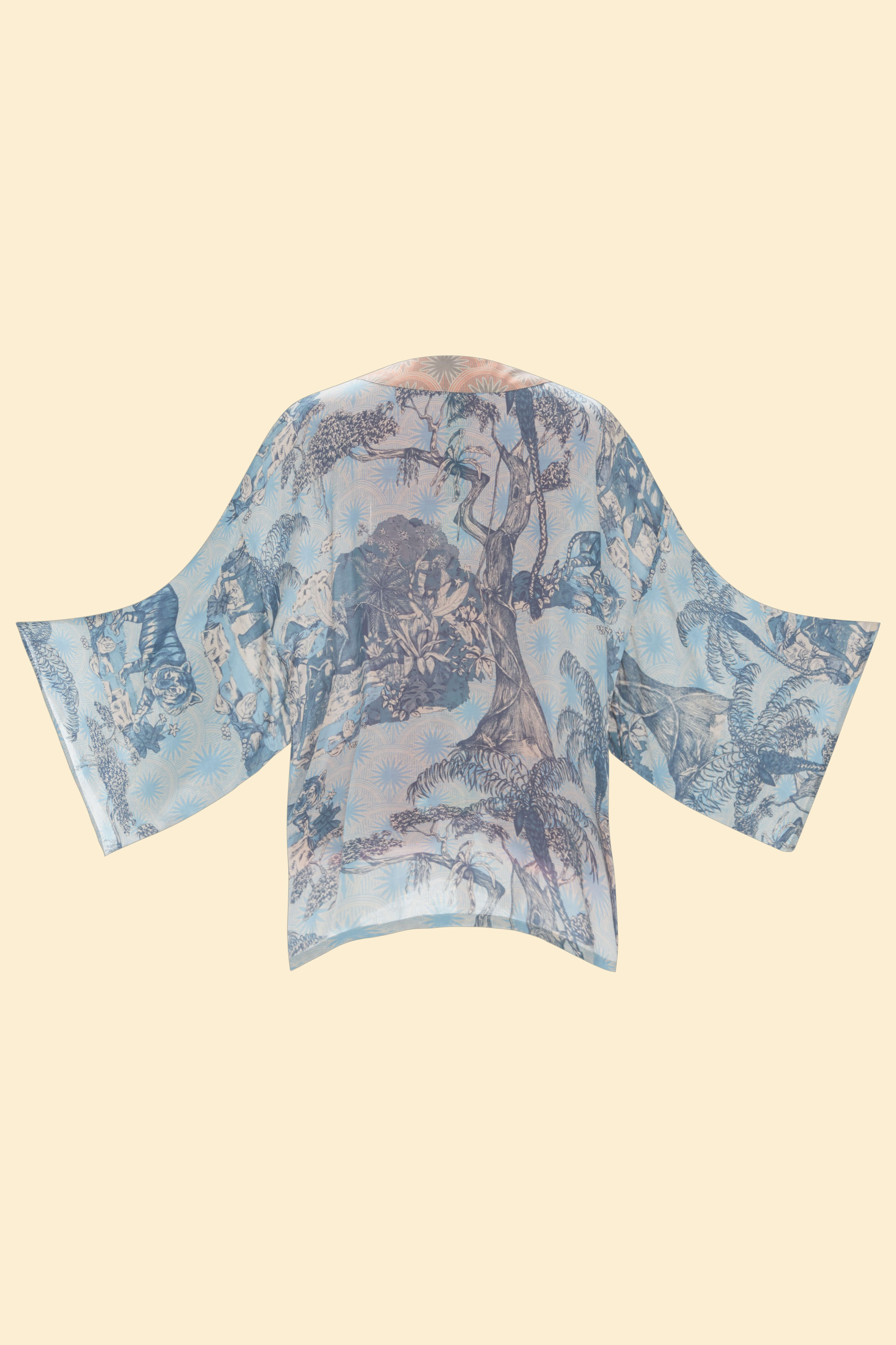 Tropical Toile Kimono Jacket - Denim & Petal