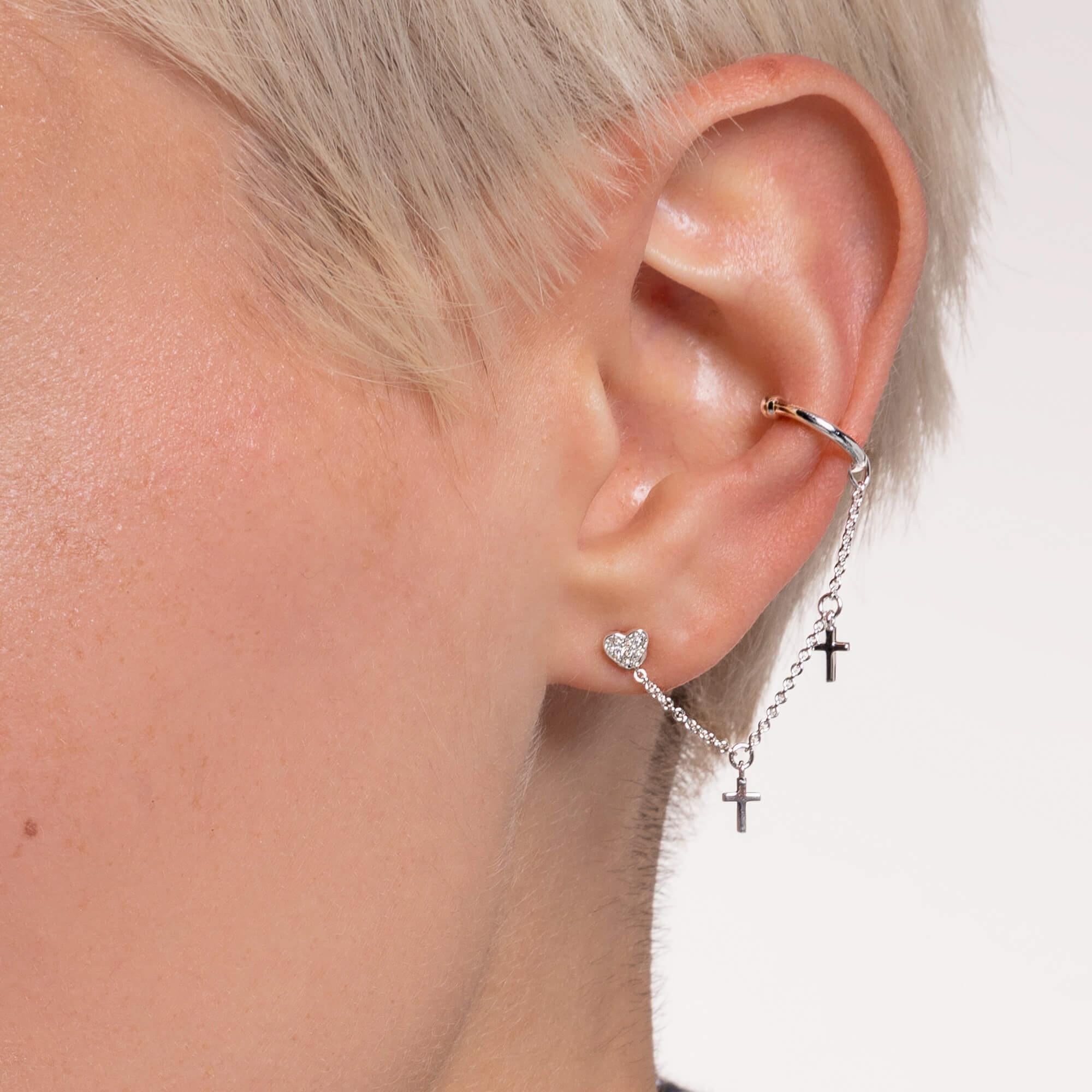 Single Heart Shape Ear Stud With CZ