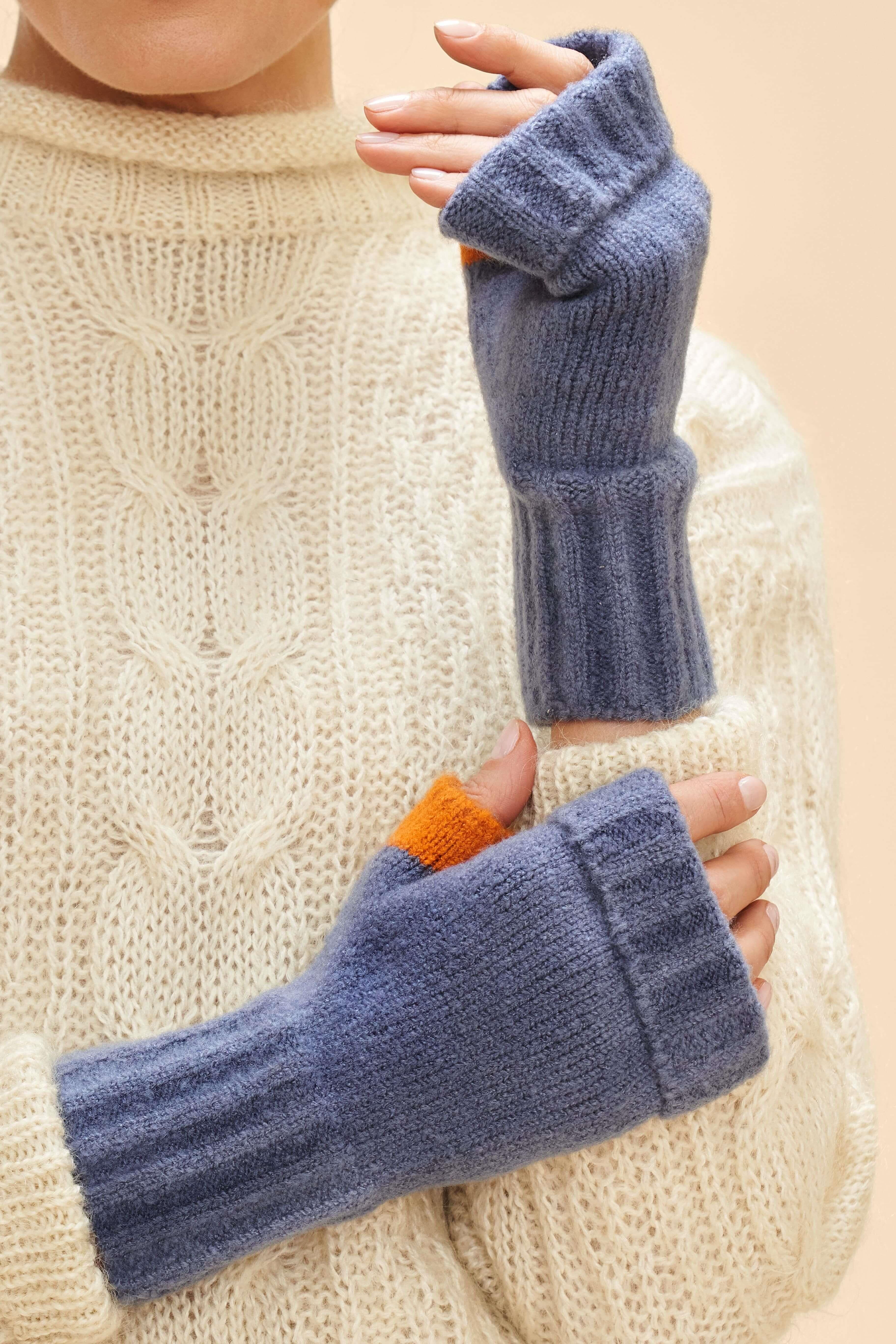 Ladies Cassia Wrist Warmers - Denim