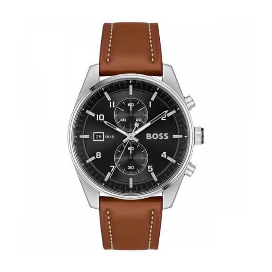 SkyTraveller Black Dial With Brown Leather Strap Mens Watch