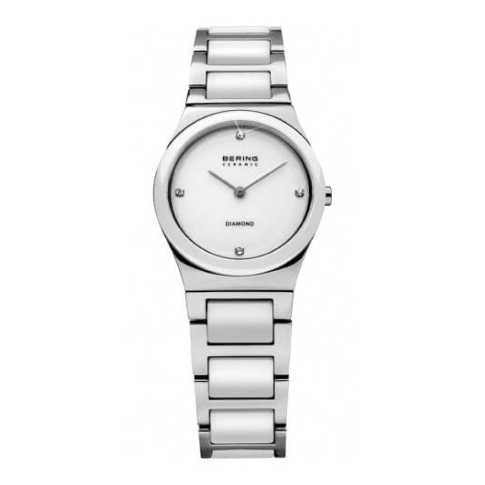 Ladies White Ceramic & Steel Two Tone Bracelet Watch