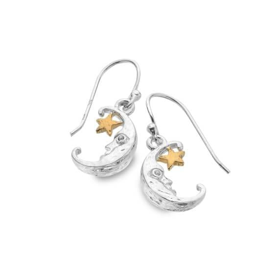 Origins Moon Face With Gold Star Drop Earrings