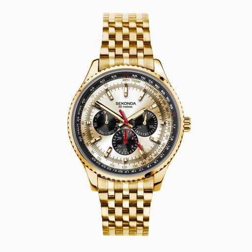 Maverick Champagne Dial With Gold Plated Case & Bracelet Strap Men's Watch