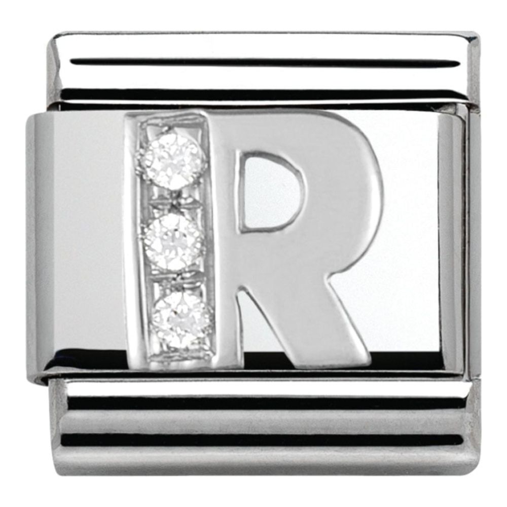 Classic Stainless Steel Letter 'R' Link with CZ Stones