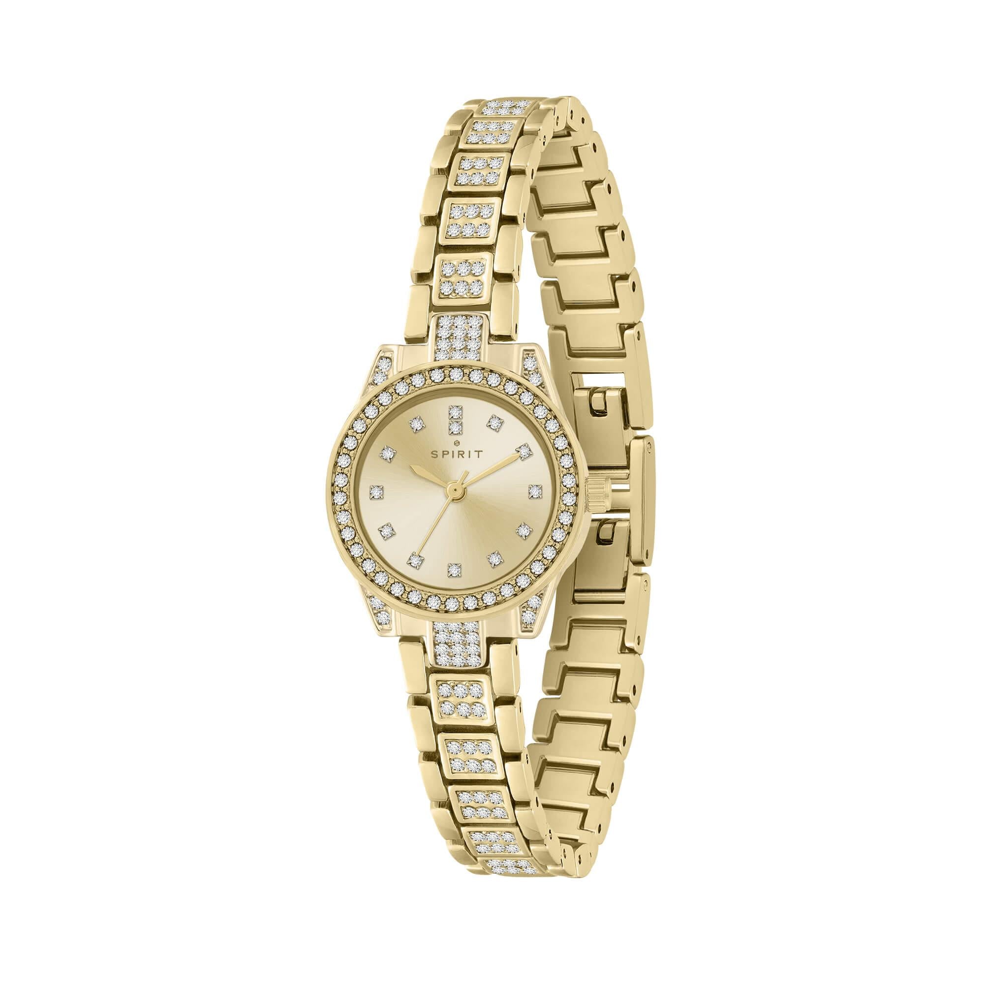 Ladies Polished Pale Gold Crystal Bracelet Watch