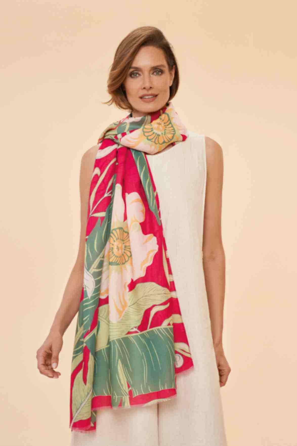 Delicate Tropical Print Scarf - Dark Rose
