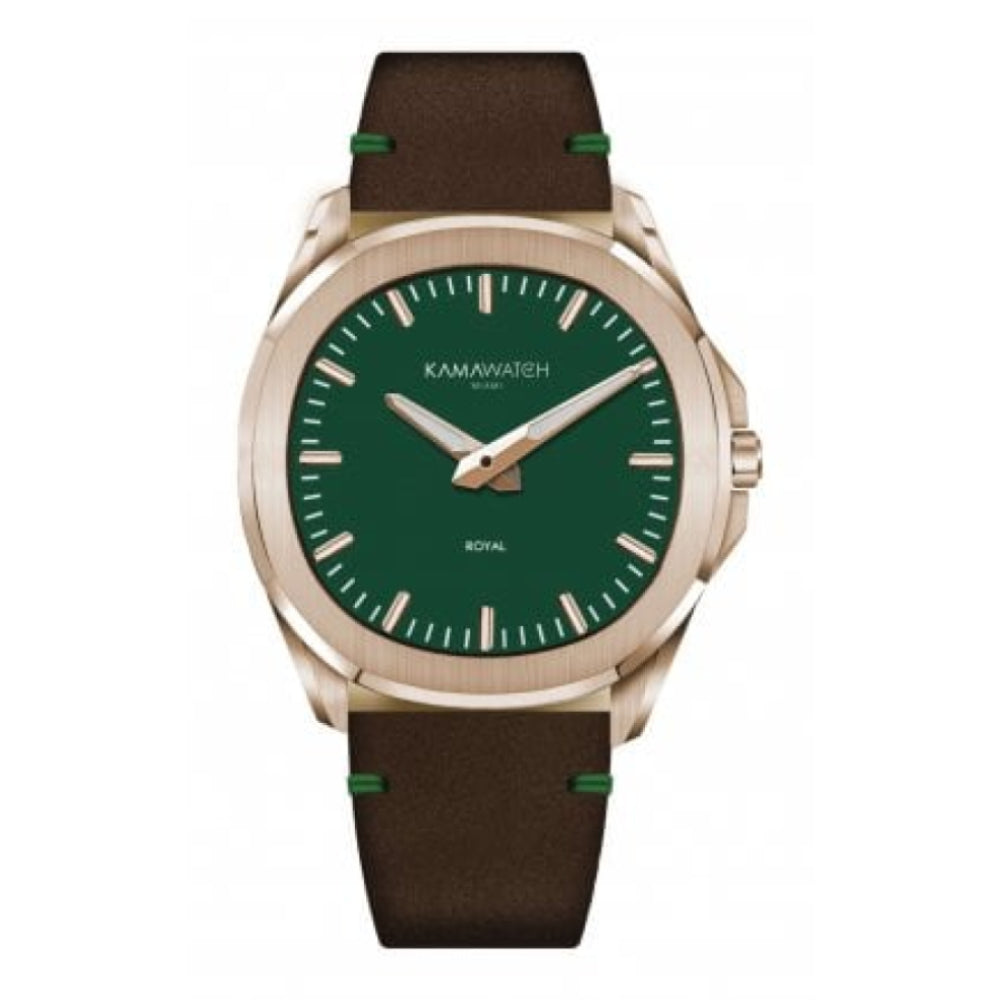 Royal Green Dial & Brown to Green & Grey Camouflage Leather Strap Wristwatch