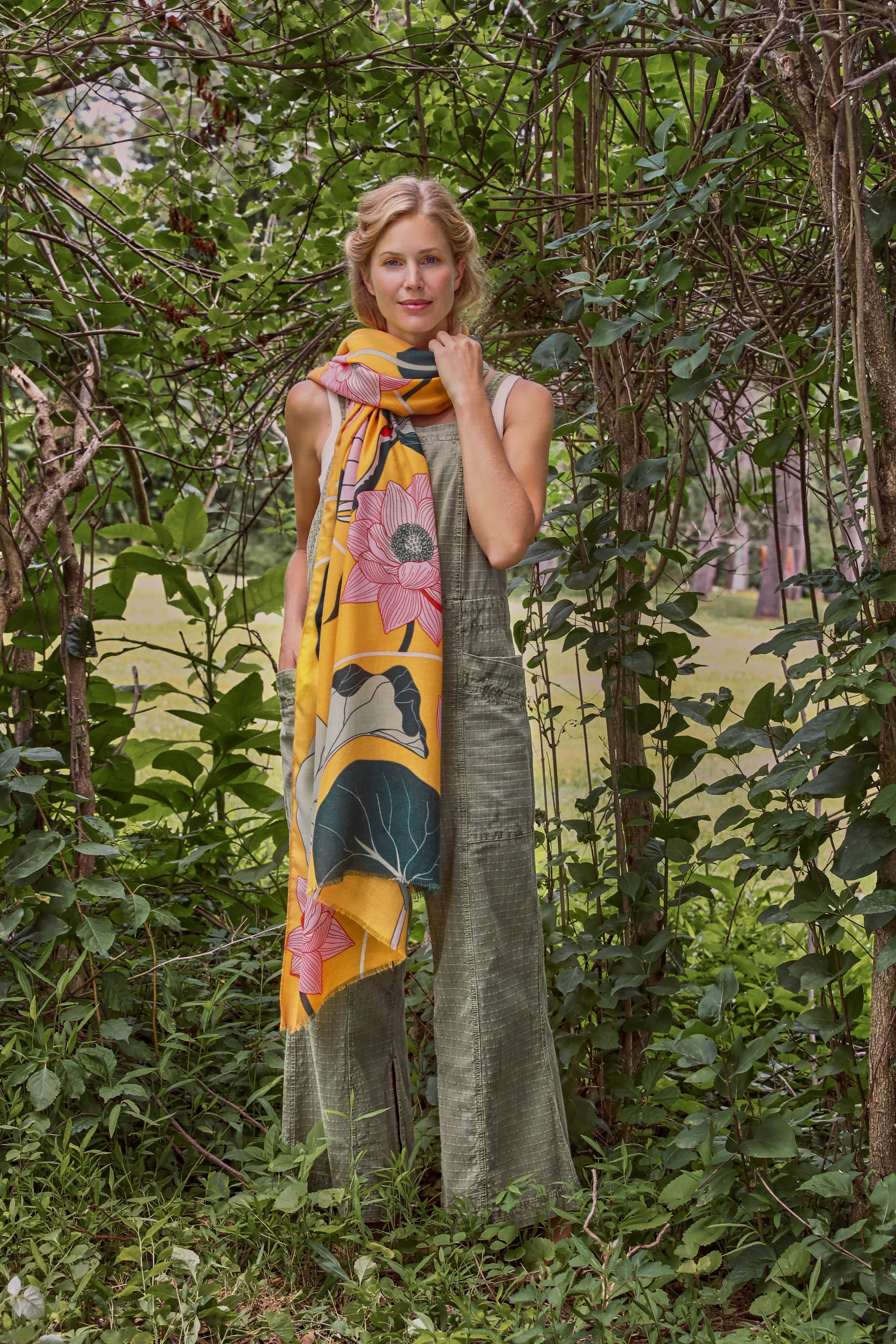 Crane at Sunrise Print Scarf - Mustard