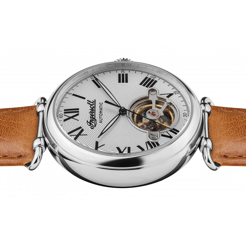 Mens The Protagonist Automatic Watch with Silver Dial and Camel Leather Strap
