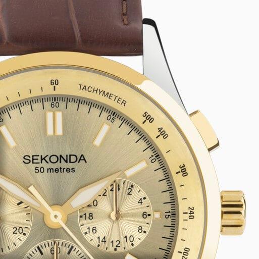 Racer Chronograph Champagne Dial With Two Tone Case & Brown Leather Strap Men's Watch
