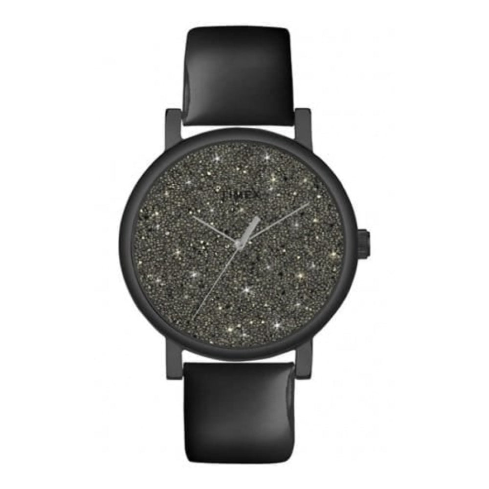 Ladies Classic Crystal Dial Black Leather Strap Watch
