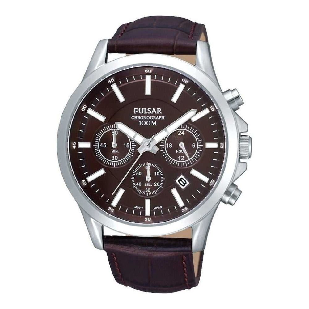 Mens Water Resistant Chrome Plated Chronograph Watch