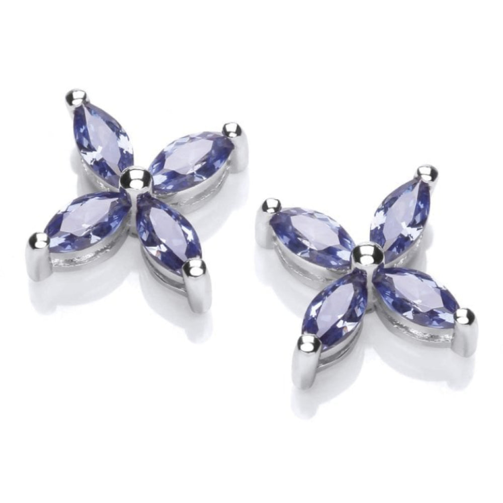 Silver Flower Tanzanite CZ Earrings