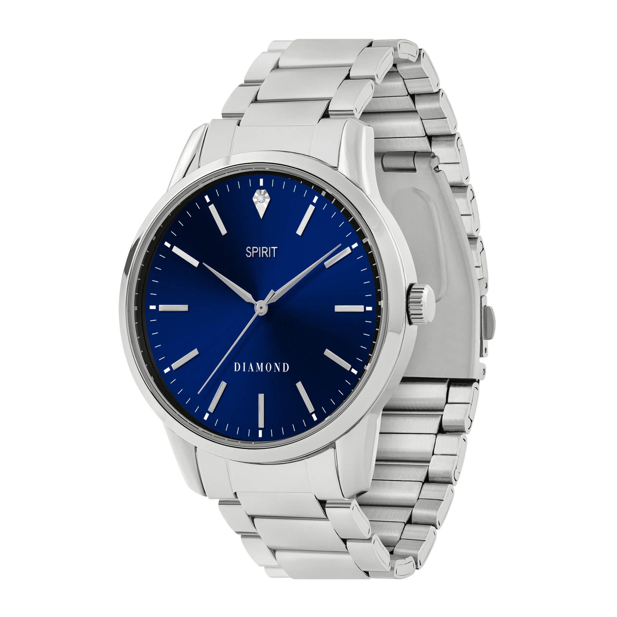 Gent's Diamond Silver Bracelet Navy Dial Watch