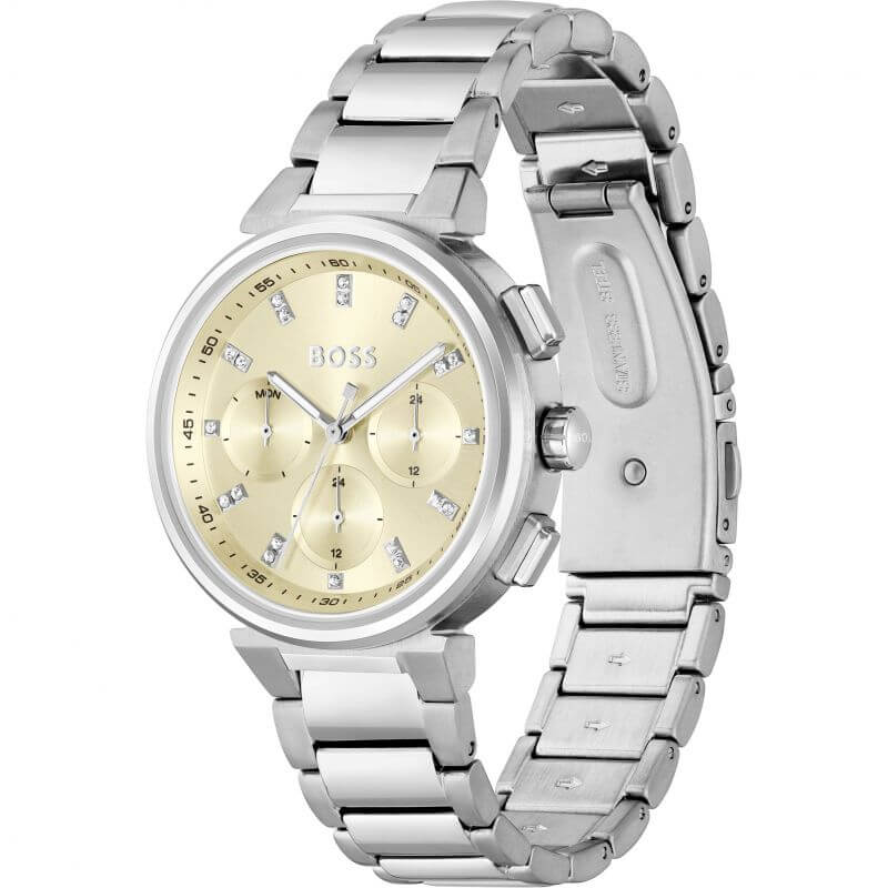 One Champagne Chronograph Dial SS Bracelet Strap Ladies Watch