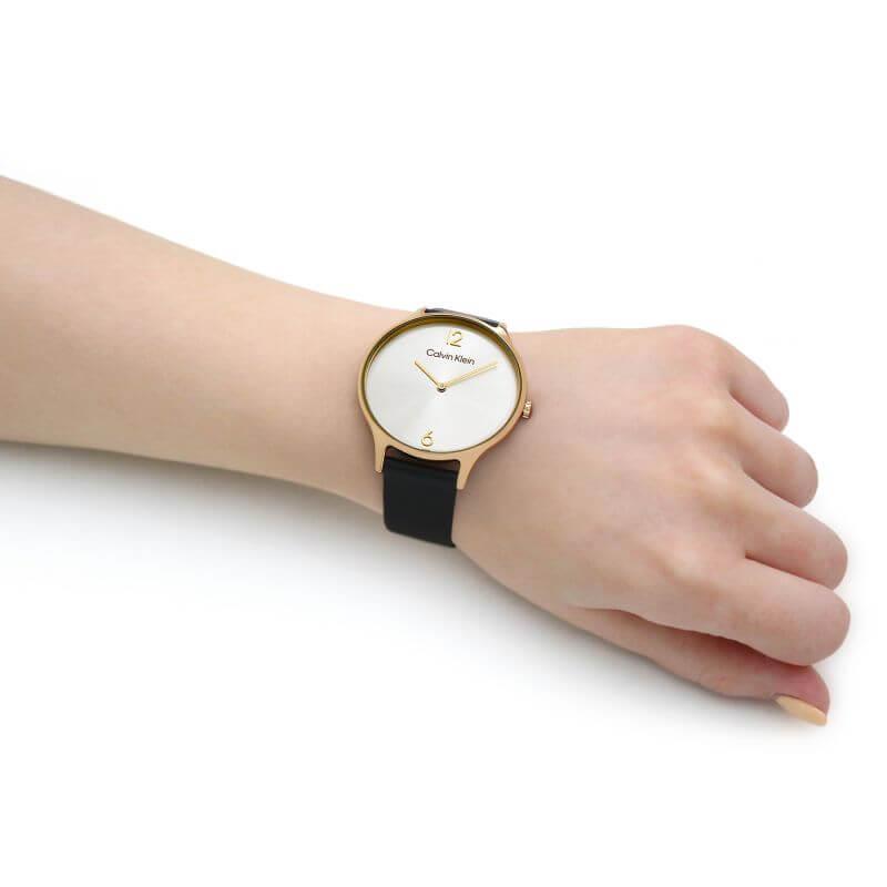 2H Gold Sunray Dial Black Leather Strap Ladies Watch