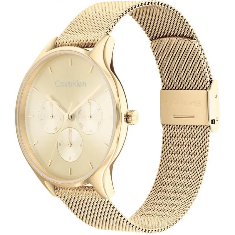Multifunction Gold Plated Day and Date Steel Mesh Bracelet Strap Watch