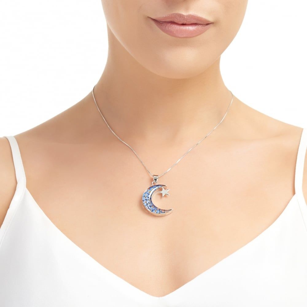 Silver Pendant - Forget me not - Moon & Star