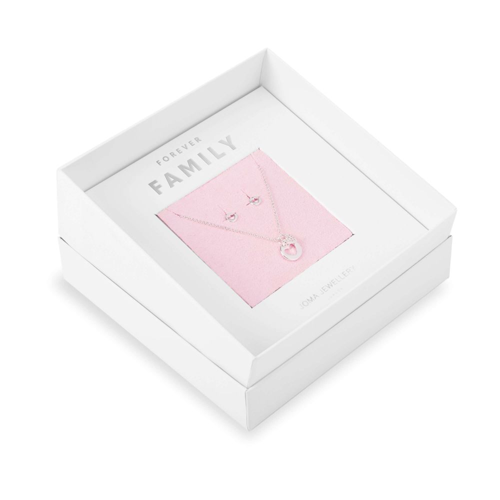 Sentiment Set -Forever Family -Silver Necklace and Earrings