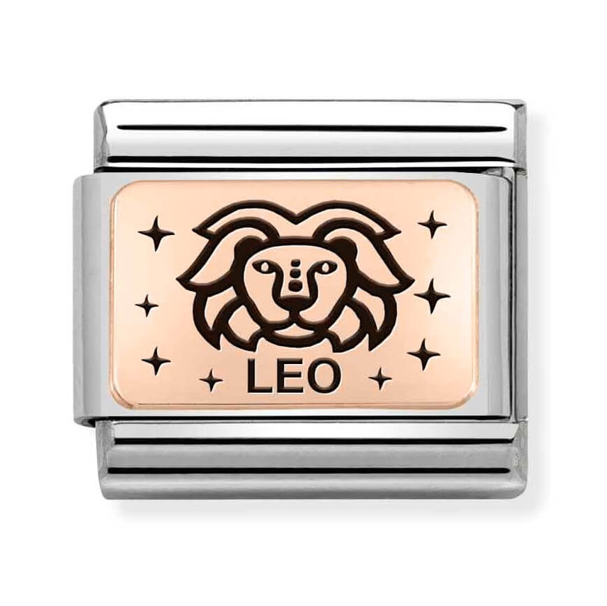 Composable Classic Stainless Steel Link With 9K Rose Gold Leo Zodiac Symbol