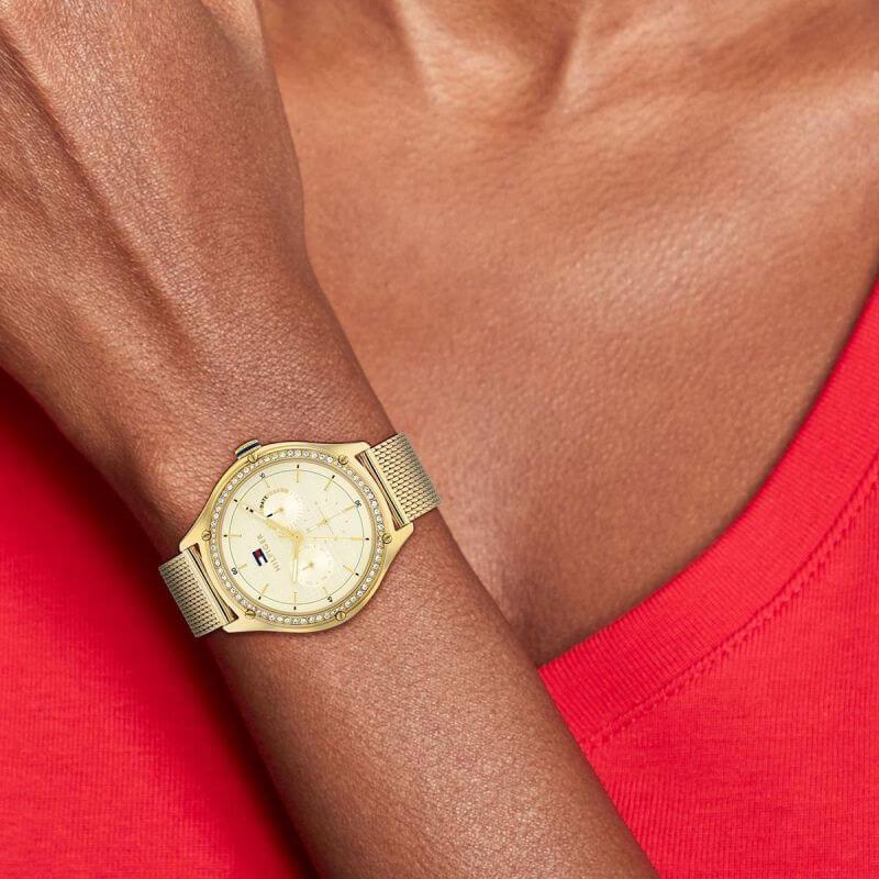 Lexi Gold Plated Mesh Strap With Gold Dial Watch