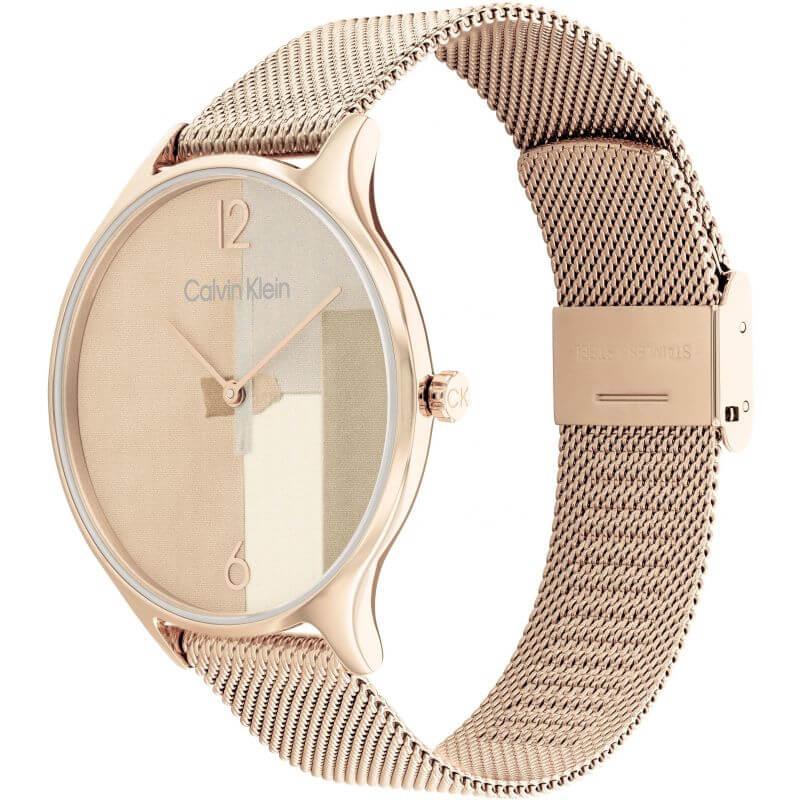 2H Patchwork Dial Rose Gold Tone Mesh Bracelet Ladies Watch