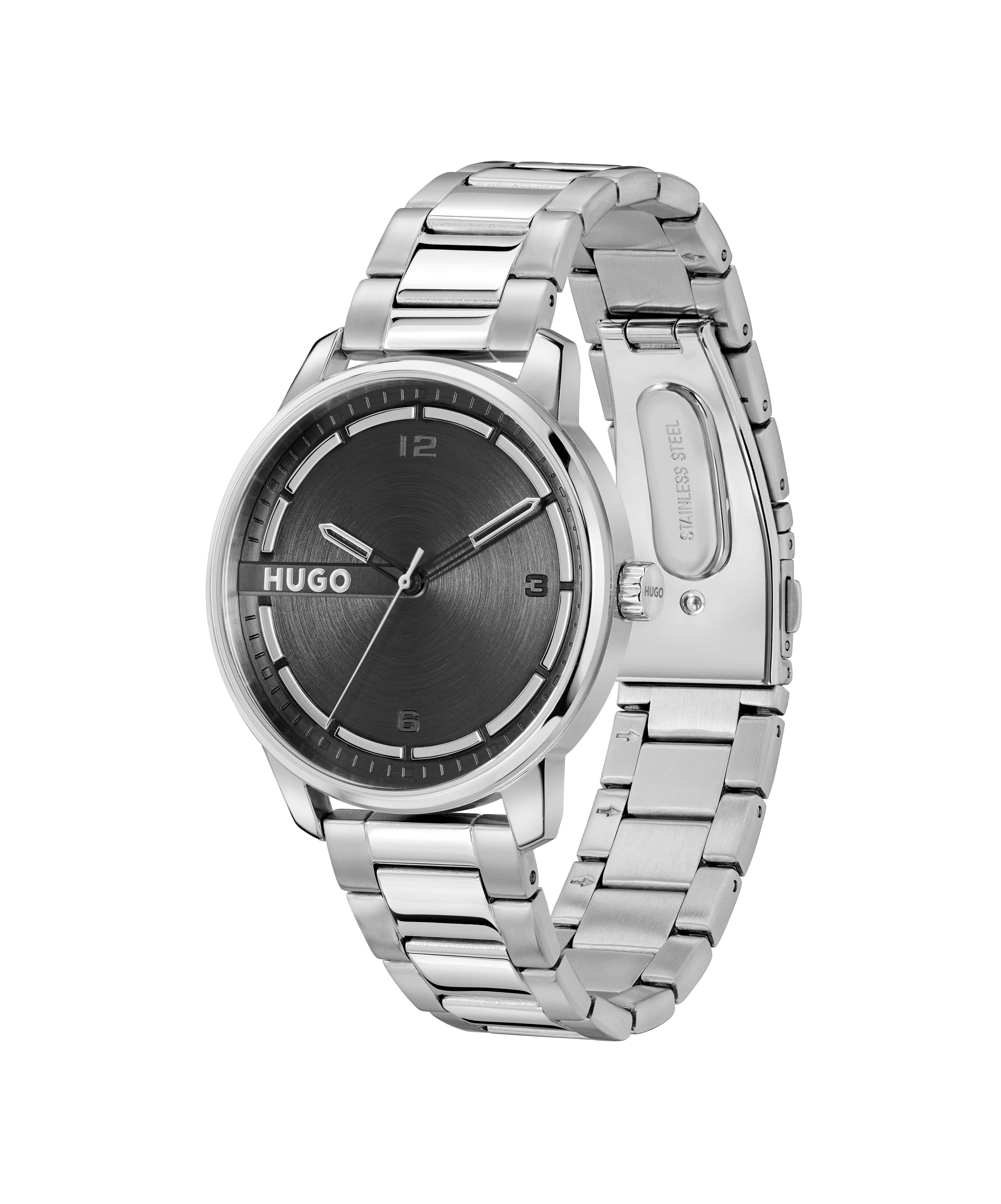 #Stamp Black Dial With SS Bracelet Strap Gents Watch