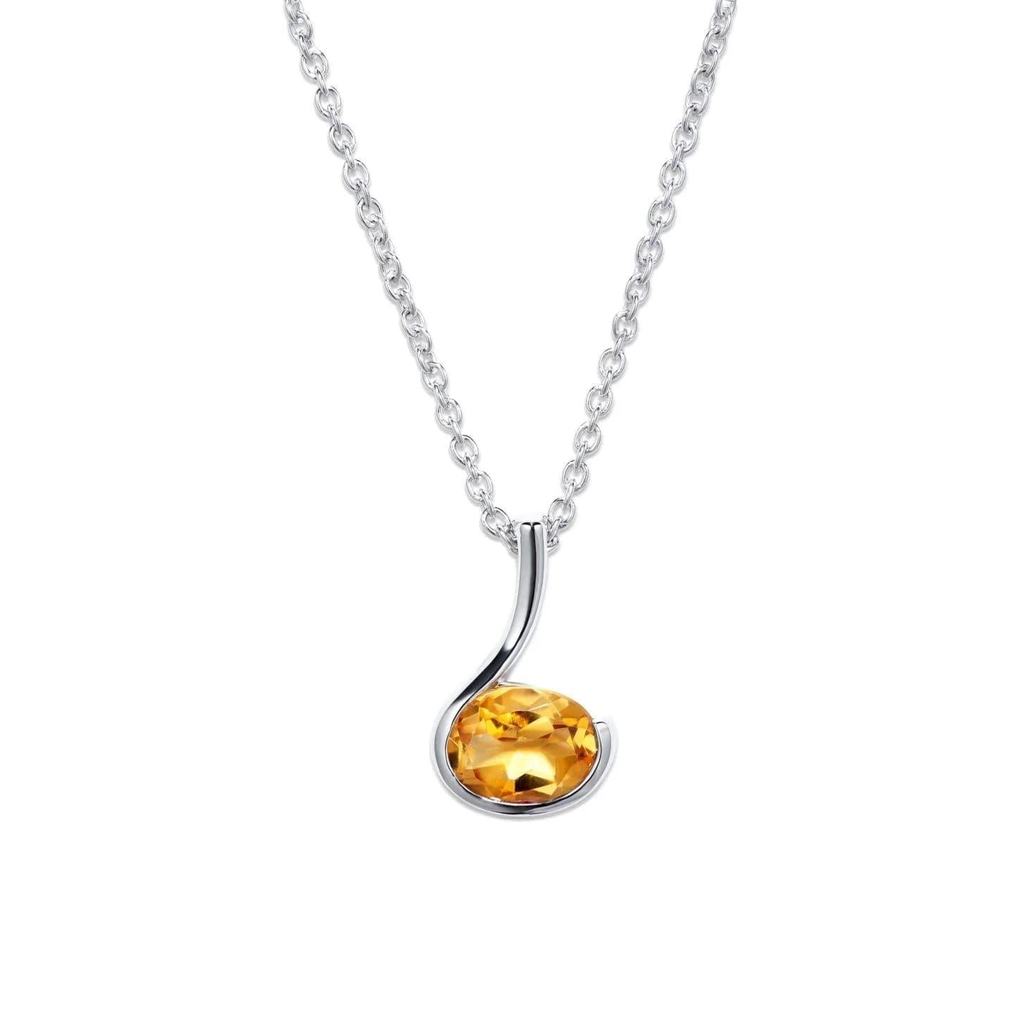 Rhodium Plated Golden Citrine Pendant Necklace