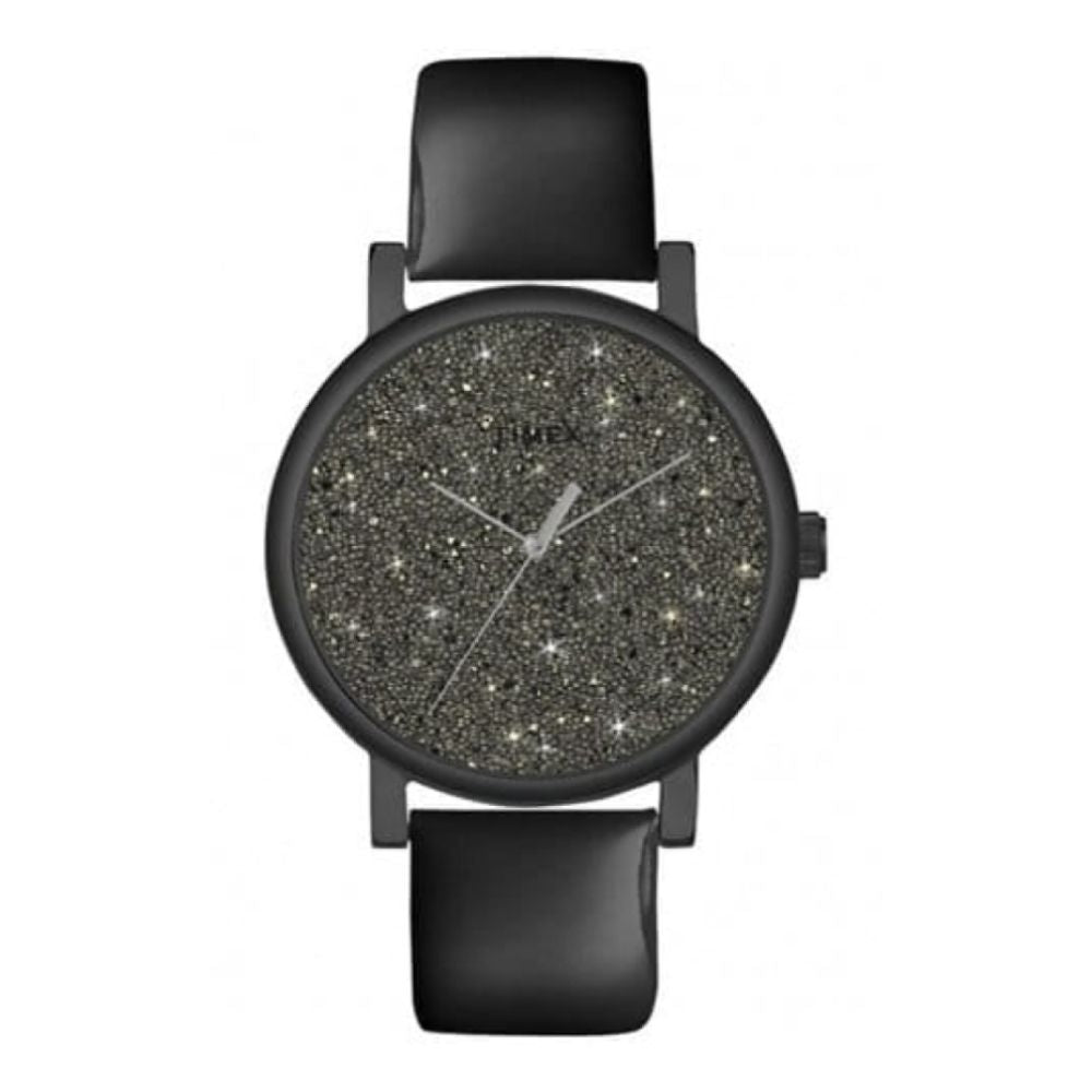 Ladies Classic Crystal Dial Black Leather Strap Watch