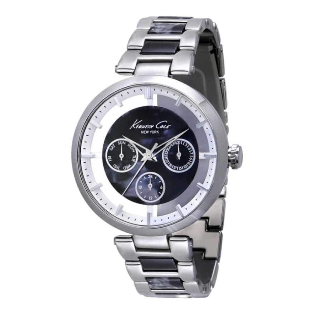 Womens Chrome and Black 'Madison' Watch with clear face