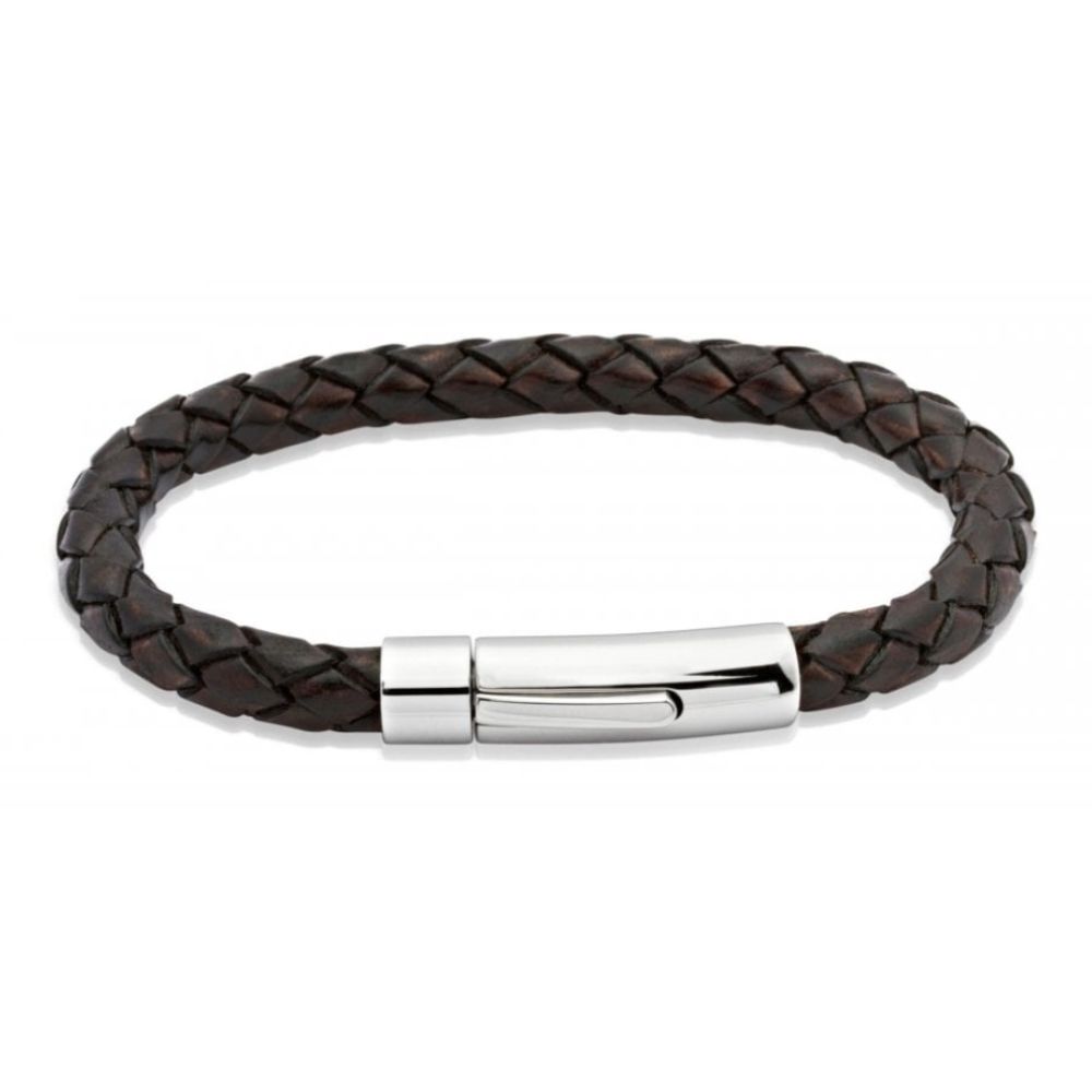 Antique Dark Brown Leather Bracelet With Stainless Steel Clasp