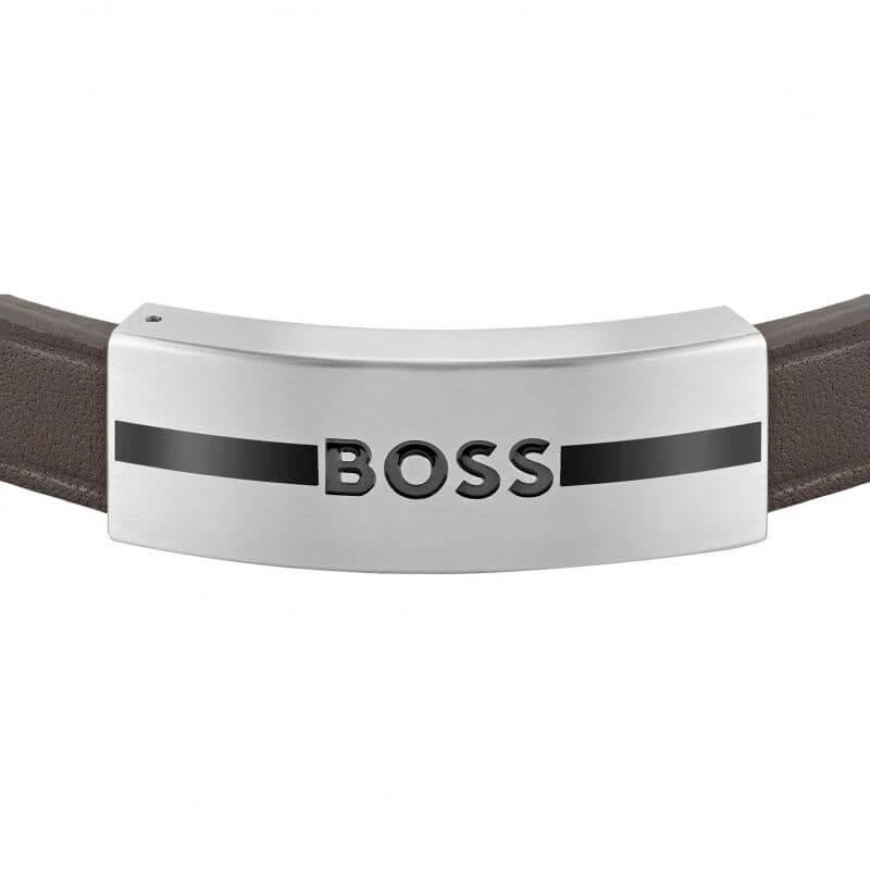 Luke SS Brown Leather Band Mens Bracelet
