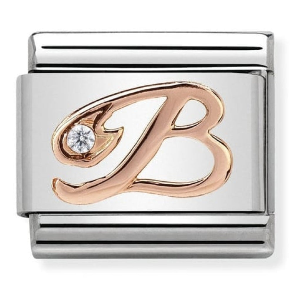 Classic Rose Gold Cubic Zirconia Letter B