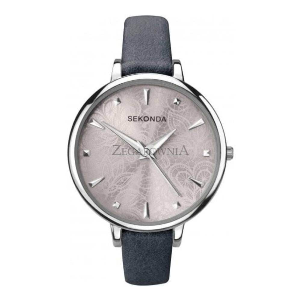 Stainless Steel Lace Patterned Grey Dial & Black PU Strap Ladies Watch