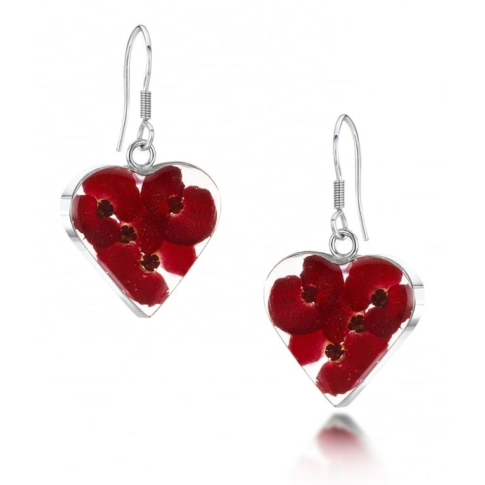 Silver Drop Earrings - Poppy - Heart