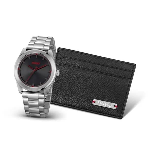 #Bright Wallet Gift Set With Black Dial With SS Bracelet Strap Gents Watch