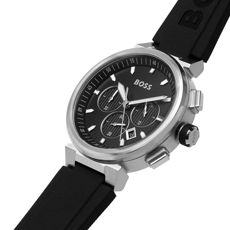 One Black Chronograph Dial Silicone Strap Watch