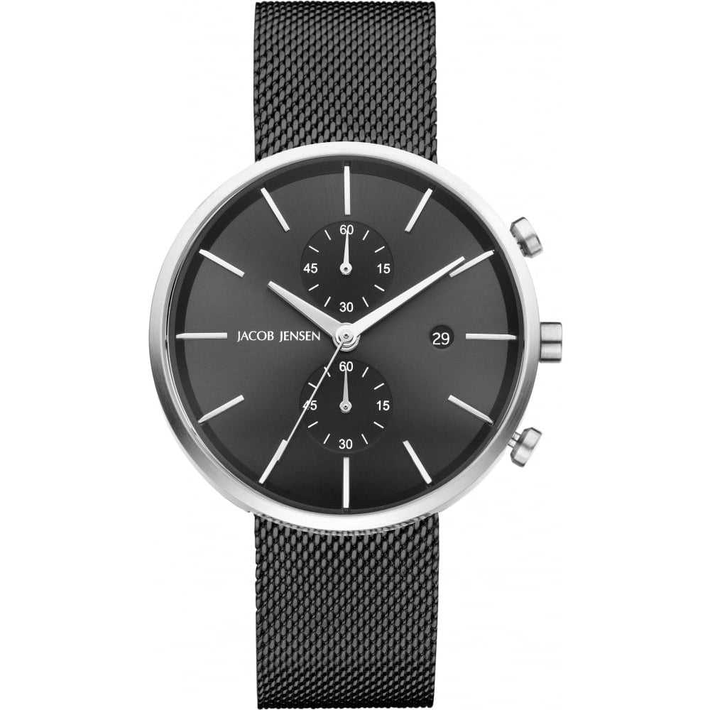 Stainless Steel Grey Dial & Mesh Bracelet Strap Chronograph Gents Watch